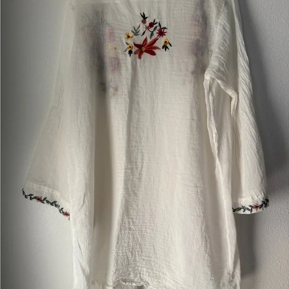 Cost Plus World Market Cream Floral Embroidered Robe Boho - Picture 6 of 10